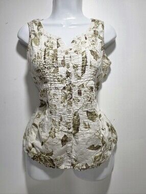 Van Heusen Cream Floral Button-Front Sleeveless Camisole Size-Medium